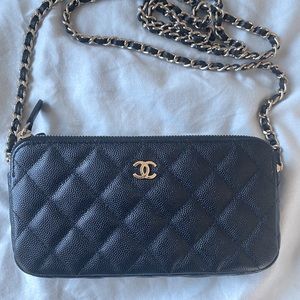 Chanel clutch with chain black caviar
